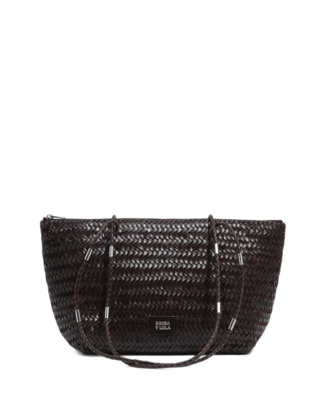 Bimba Y Lola Black Large Dark Plaited Leather Shopper Bag