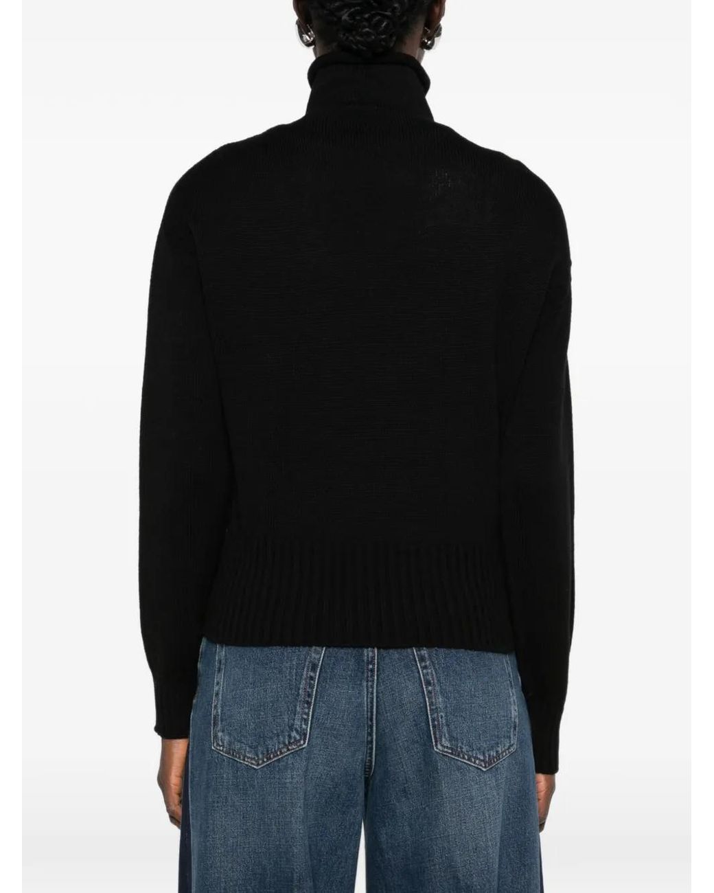 AROVESCIO Black Roll-Neck Ribbed-Trim Sweater