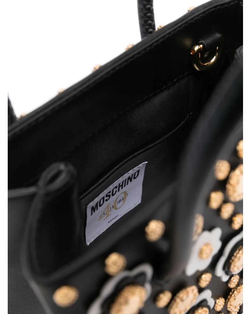 Moschino White Floral Stud-Detailing Tote Bag