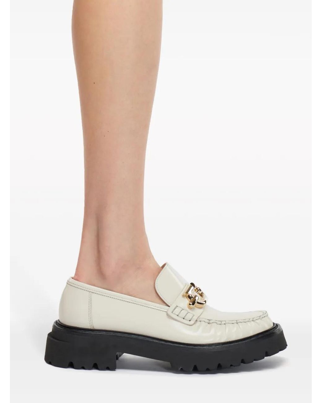 Ferragamo White Gancio Leather Loafers