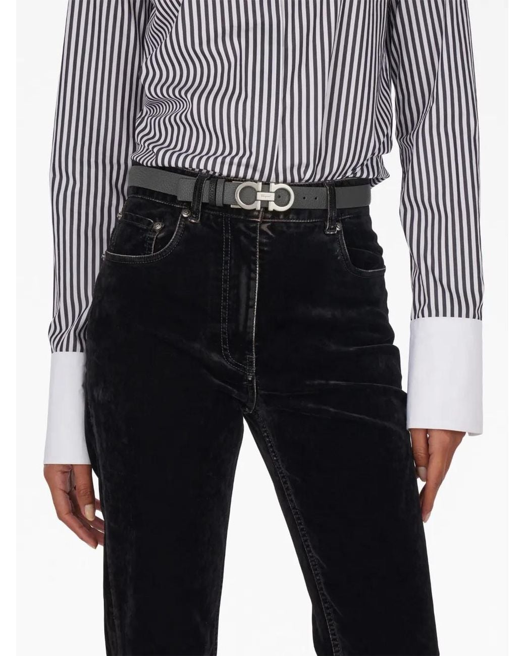 Ferragamo Black Gancini-Buckle Leather Belt