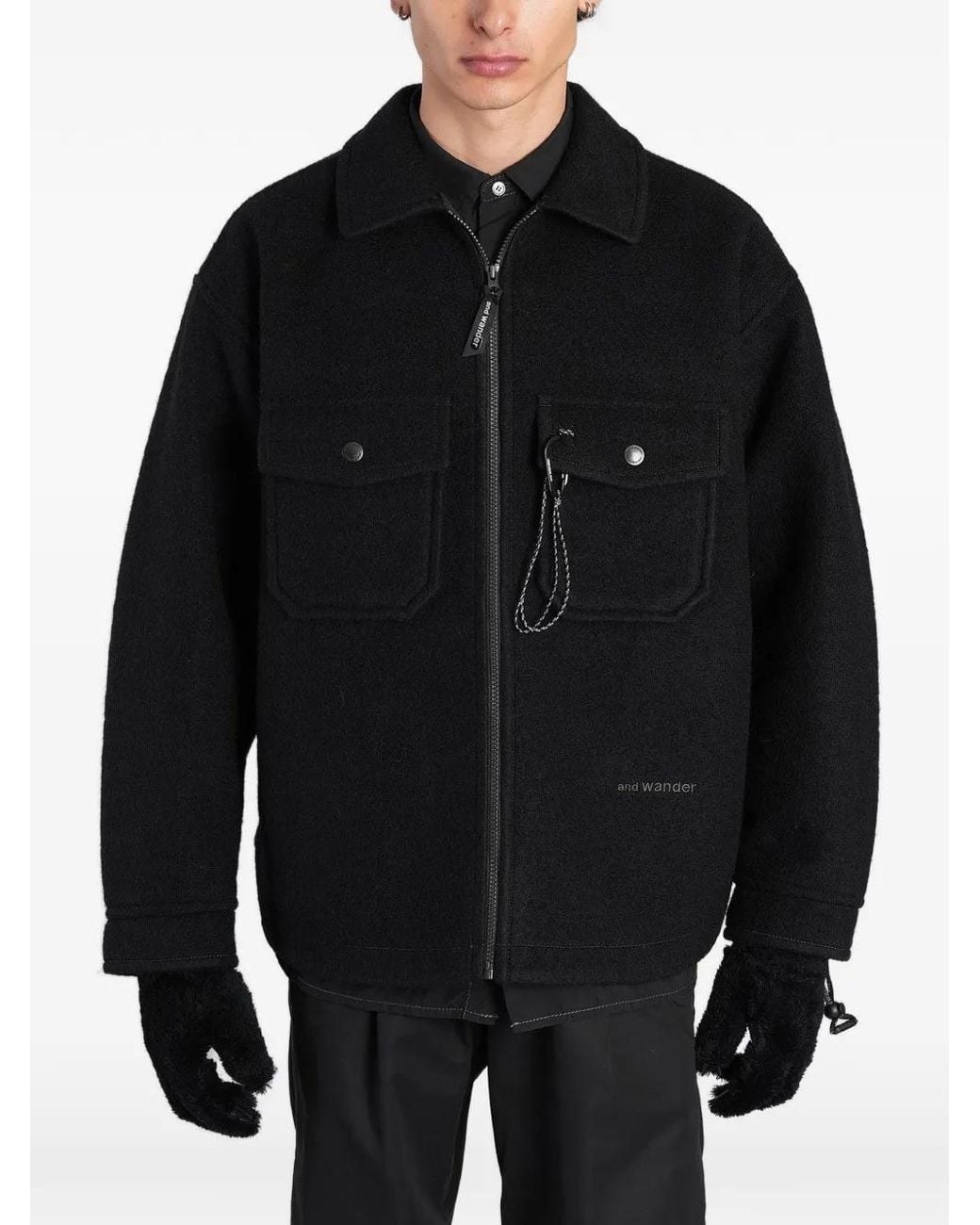 And Wander Black Zip-Up Utility Bomber Jacket for men