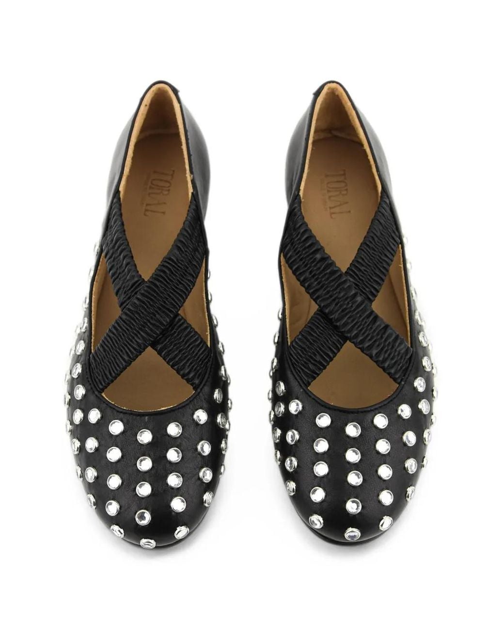 Toral Shoes White Crystal-Embellished Criss-Cross Ballet Flats