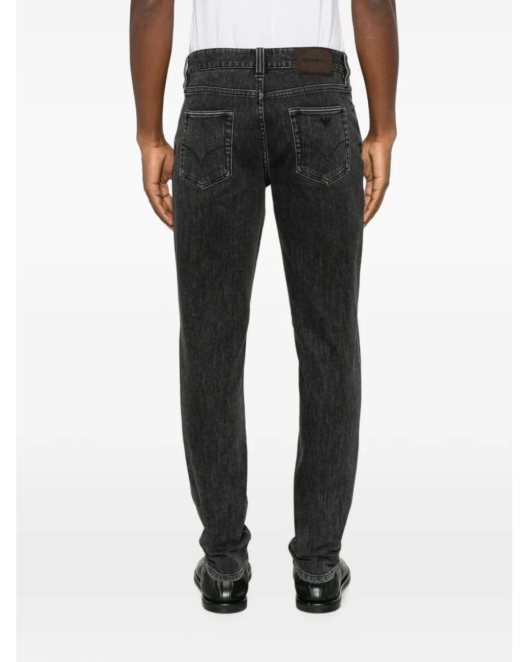 Emporio Armani Black Logo-Plaque Straight-Leg Jeans for men