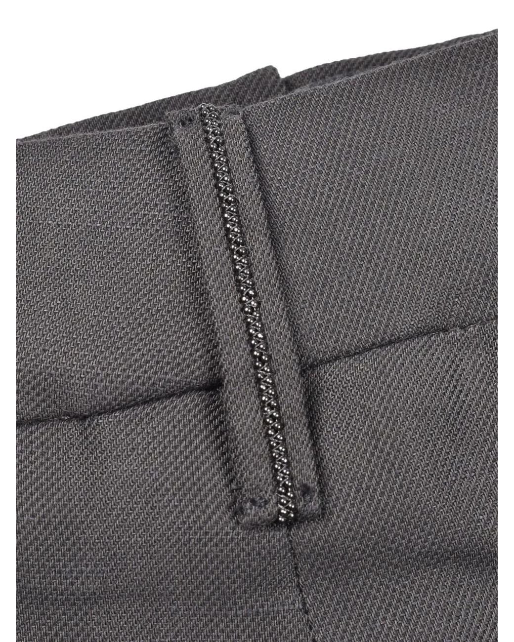 Brunello Cucinelli Gray Monili-Embellished Straight-Leg Trousers