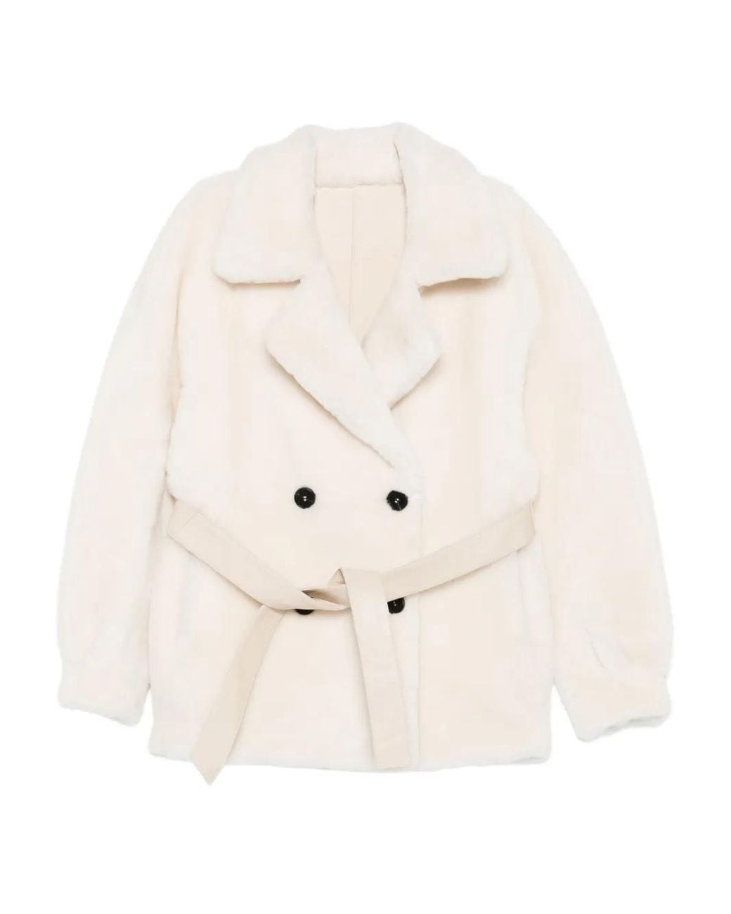 Liska Natural Double-Breasted Belted Coat