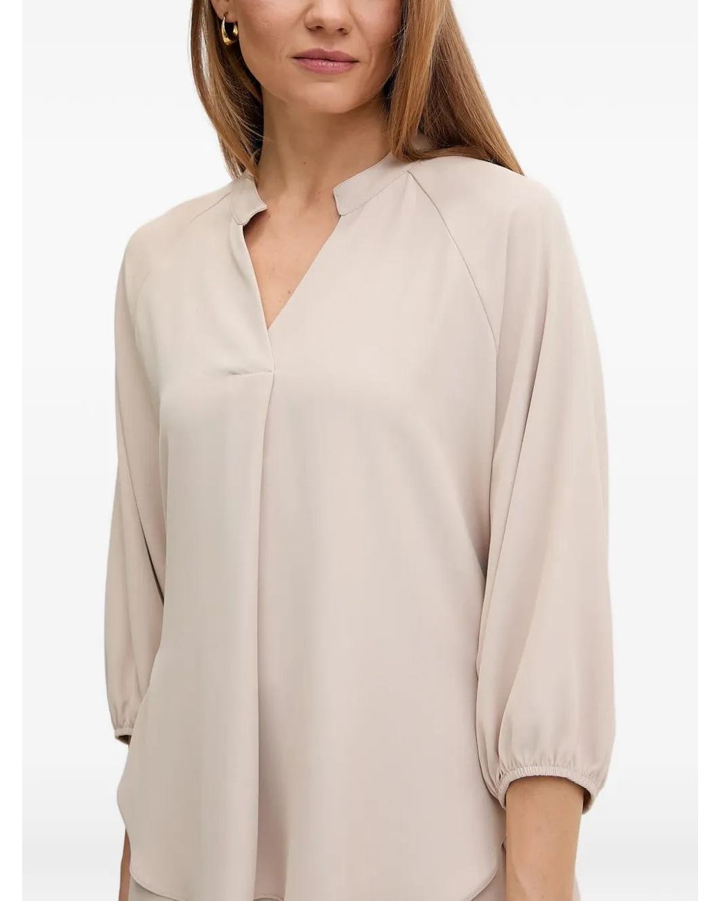 Joseph Ribkoff Natural V-Neck Drawstring Blouse