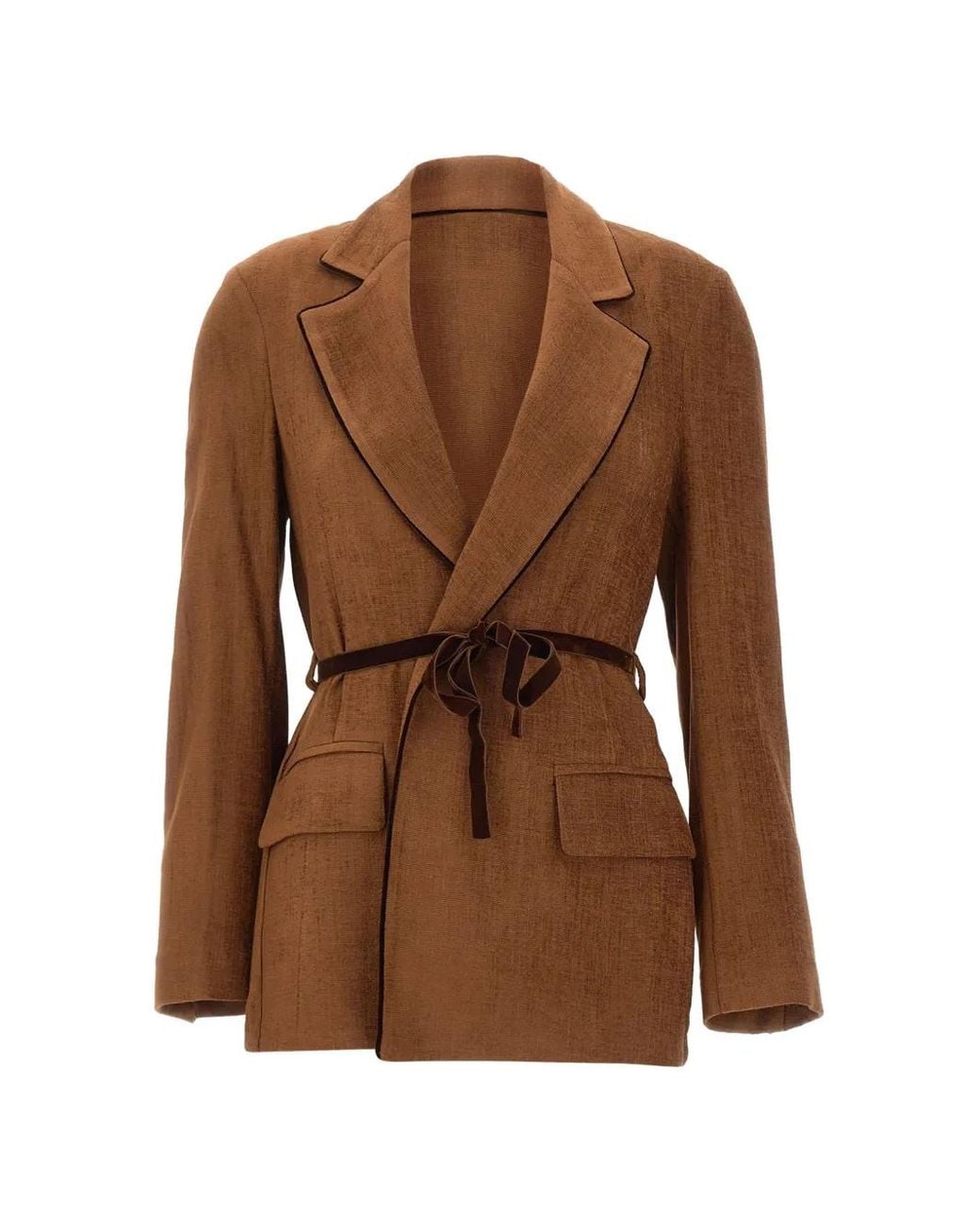 Kaos Brown Belted Suede-Effect Blazer
