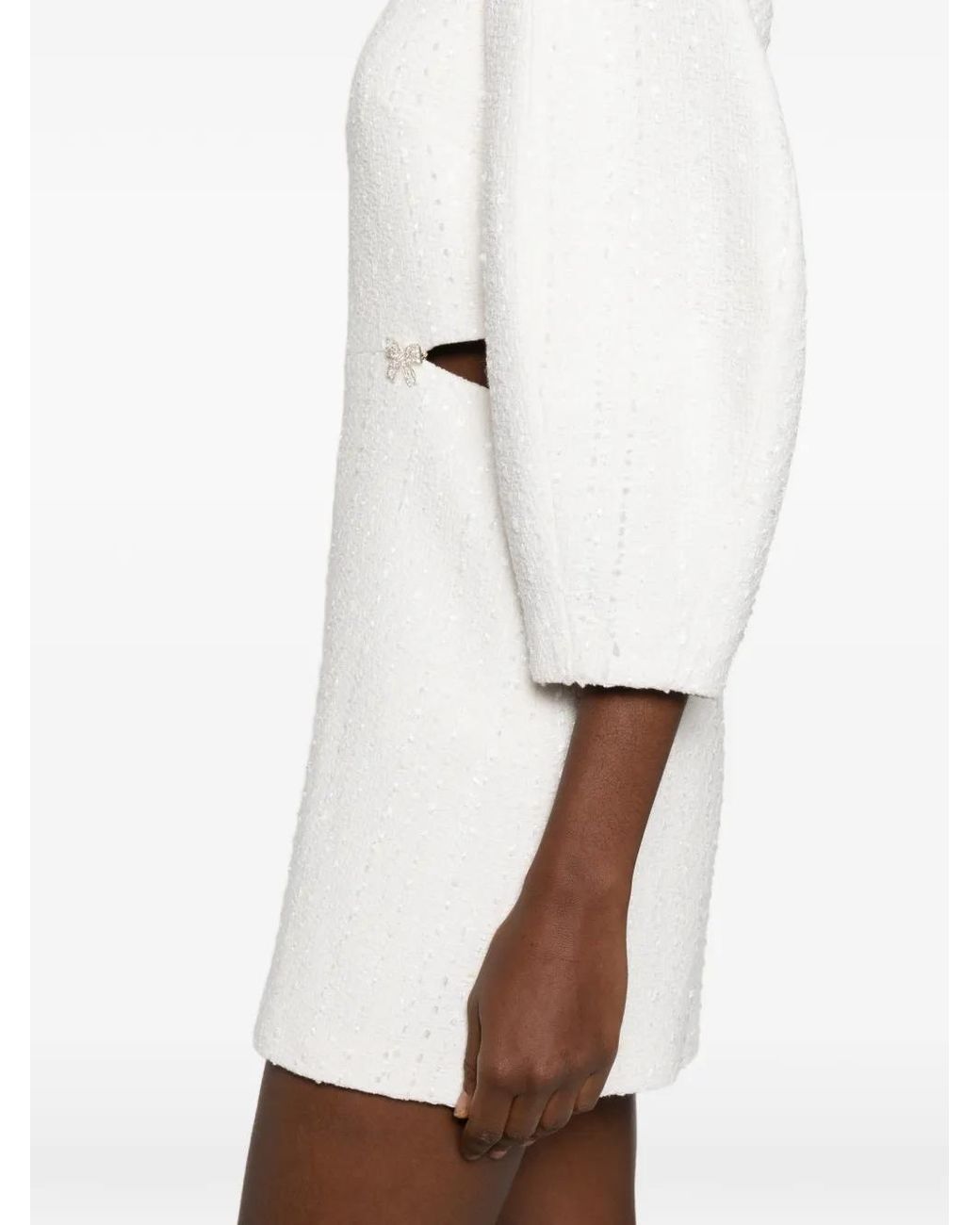 Maje White Short Balloon-Sleeve Tweed Dress