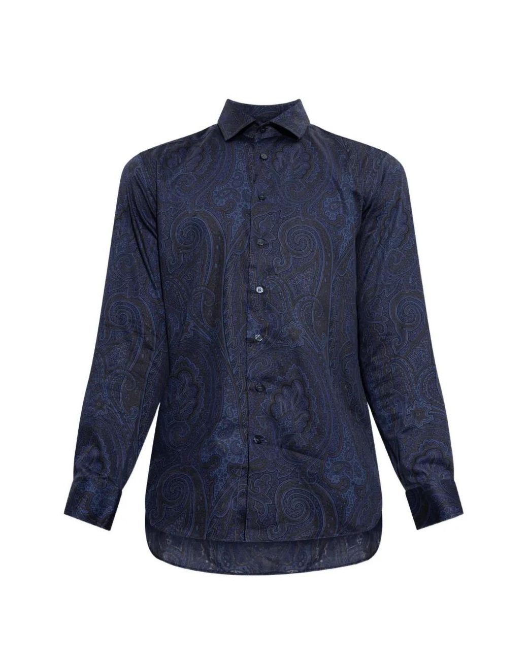 Etro Blue Cotton Sateen Shirt With Arnica Motif for men