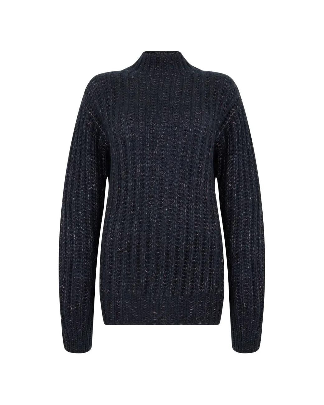 Moorer Blue Ribbed-Knit Mock-Neck Sweater