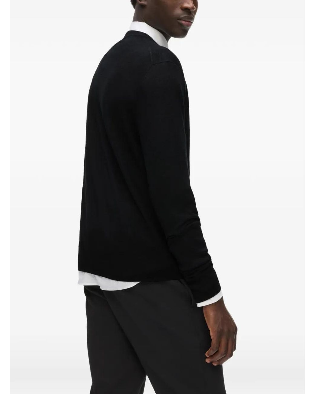 Karl Lagerfeld Black Logo-Embroidered Merino Sweater for men