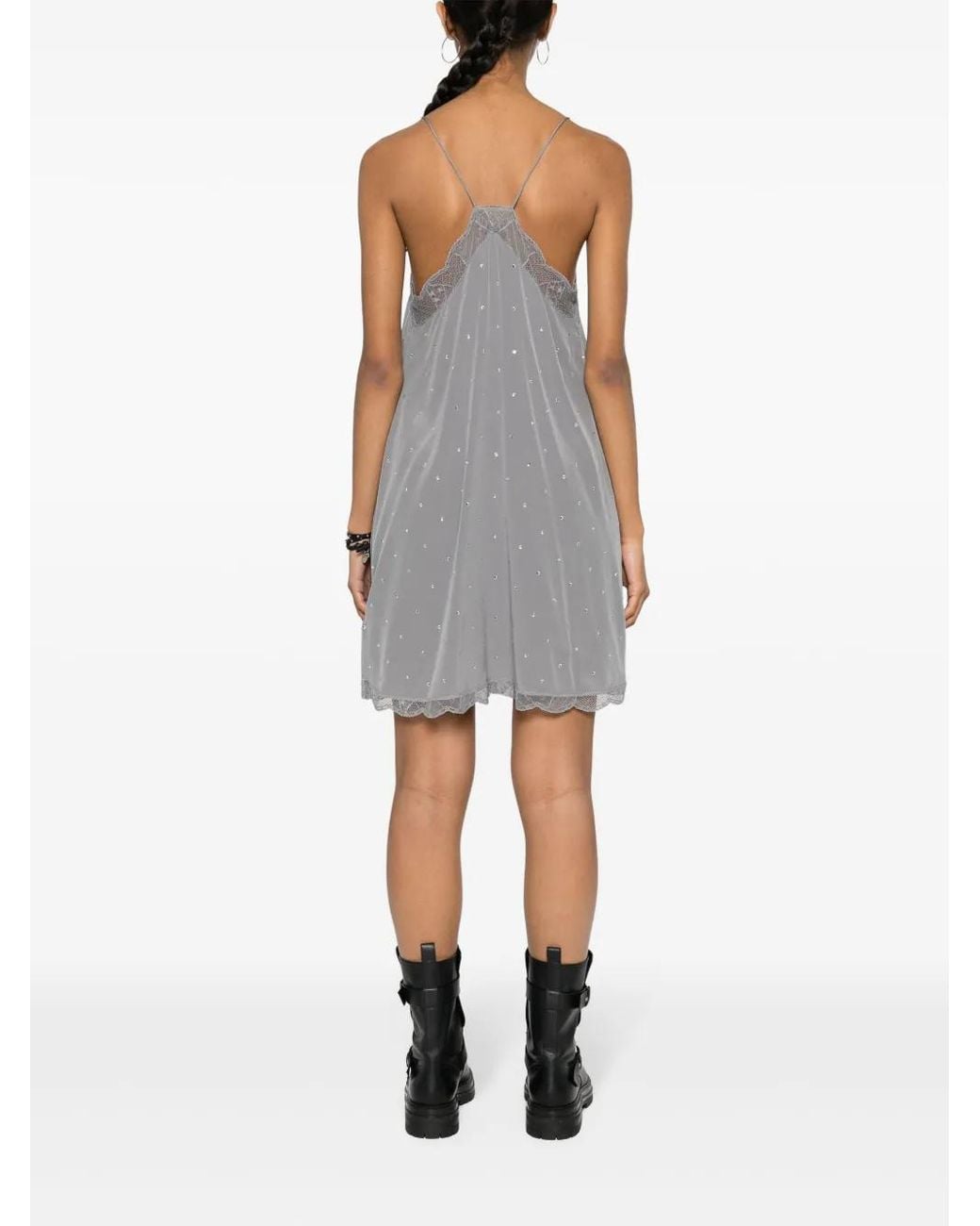 Zadig & Voltaire Gray Ristyz Diamante-Embellished Lace-Trim Silk Mini Dress