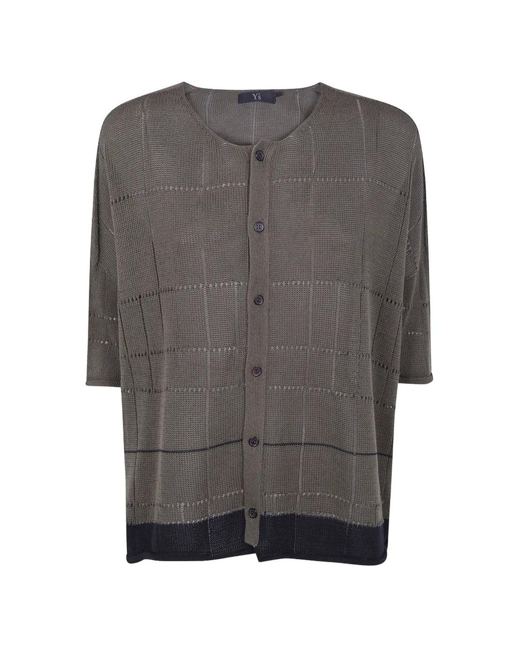 Y's Yohji Yamamoto Gray Buttoned Plaid Cardigan