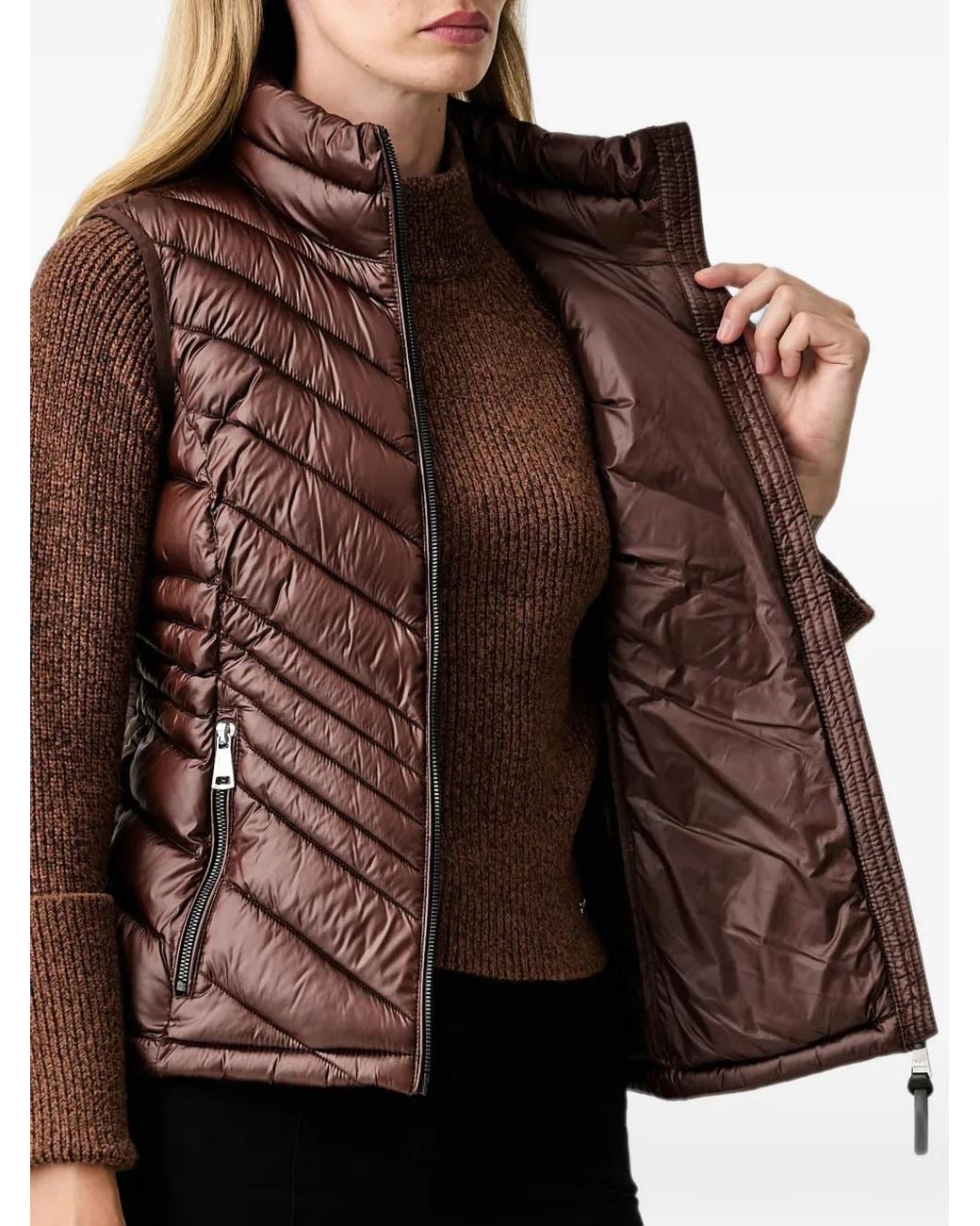 DKNY Brown Chevron-Quilted Gilet