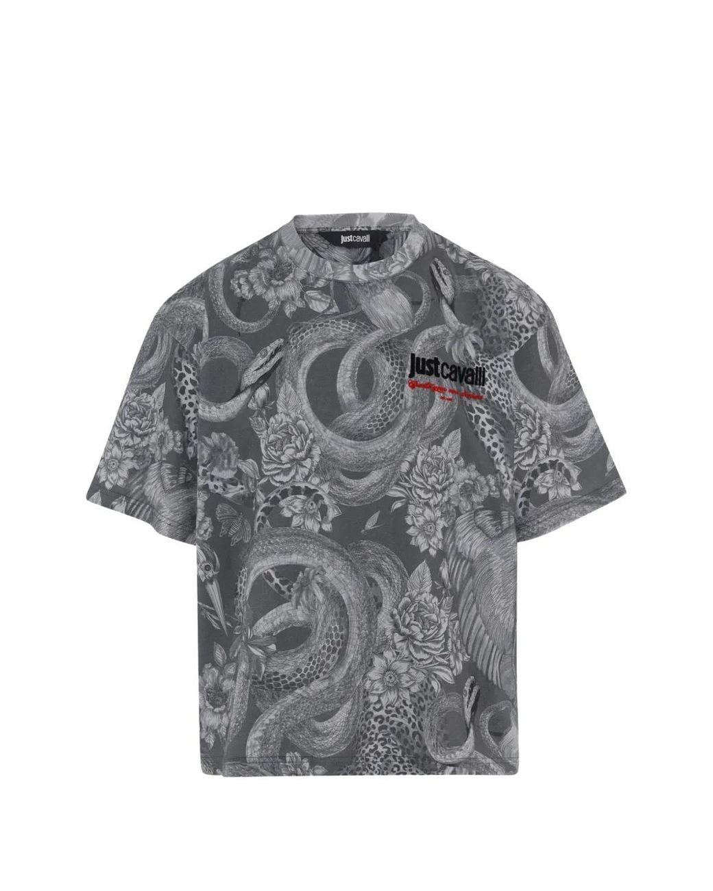 Just Cavalli Gray Animal-Print T-Shirt for men