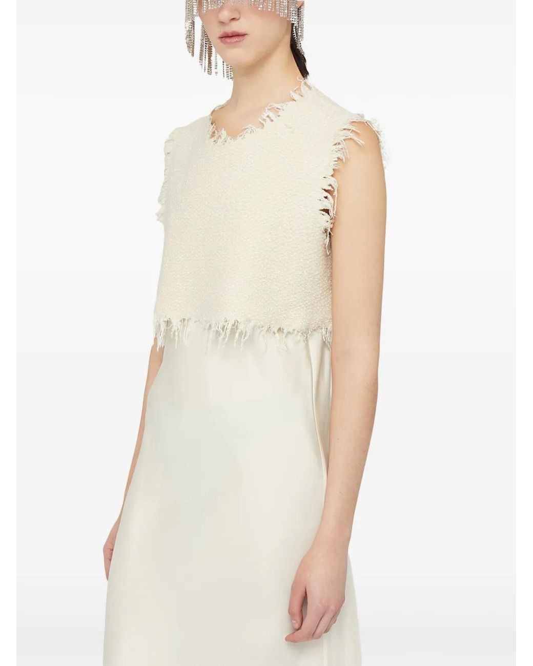 Jil Sander White Layered Wool-Silk Blend Dress