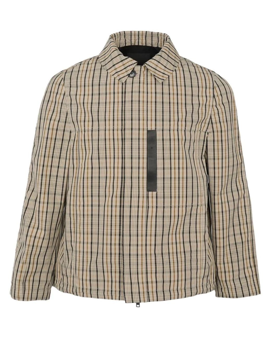 Yves Salomon Brown Check-Pattern Leather-Detail Jacket for men