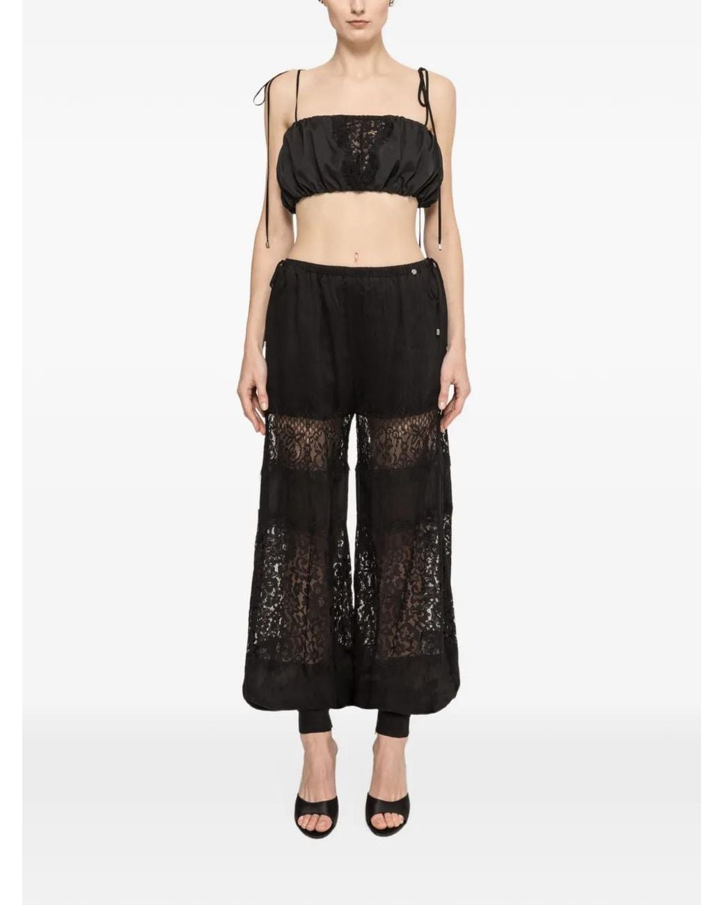 Nissa Black Lace-Insert Lyocell Pants