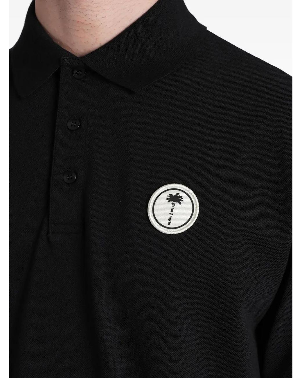 Palm Angels Black Logo-Patch Polo Shirt for men