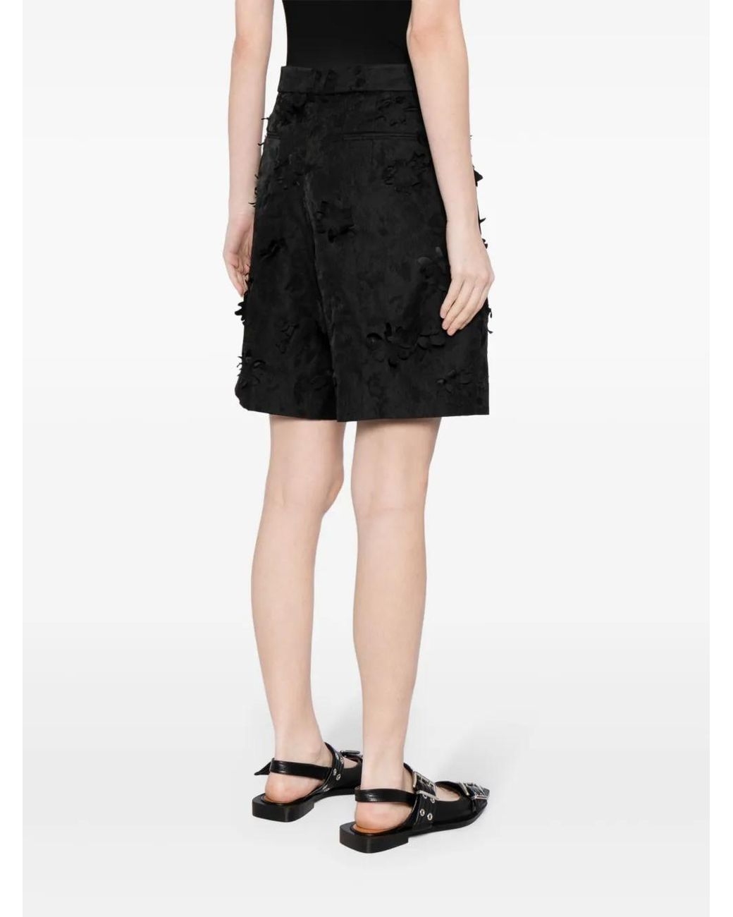 JNBY Black Floral-Appliqué Knee-Length Shorts