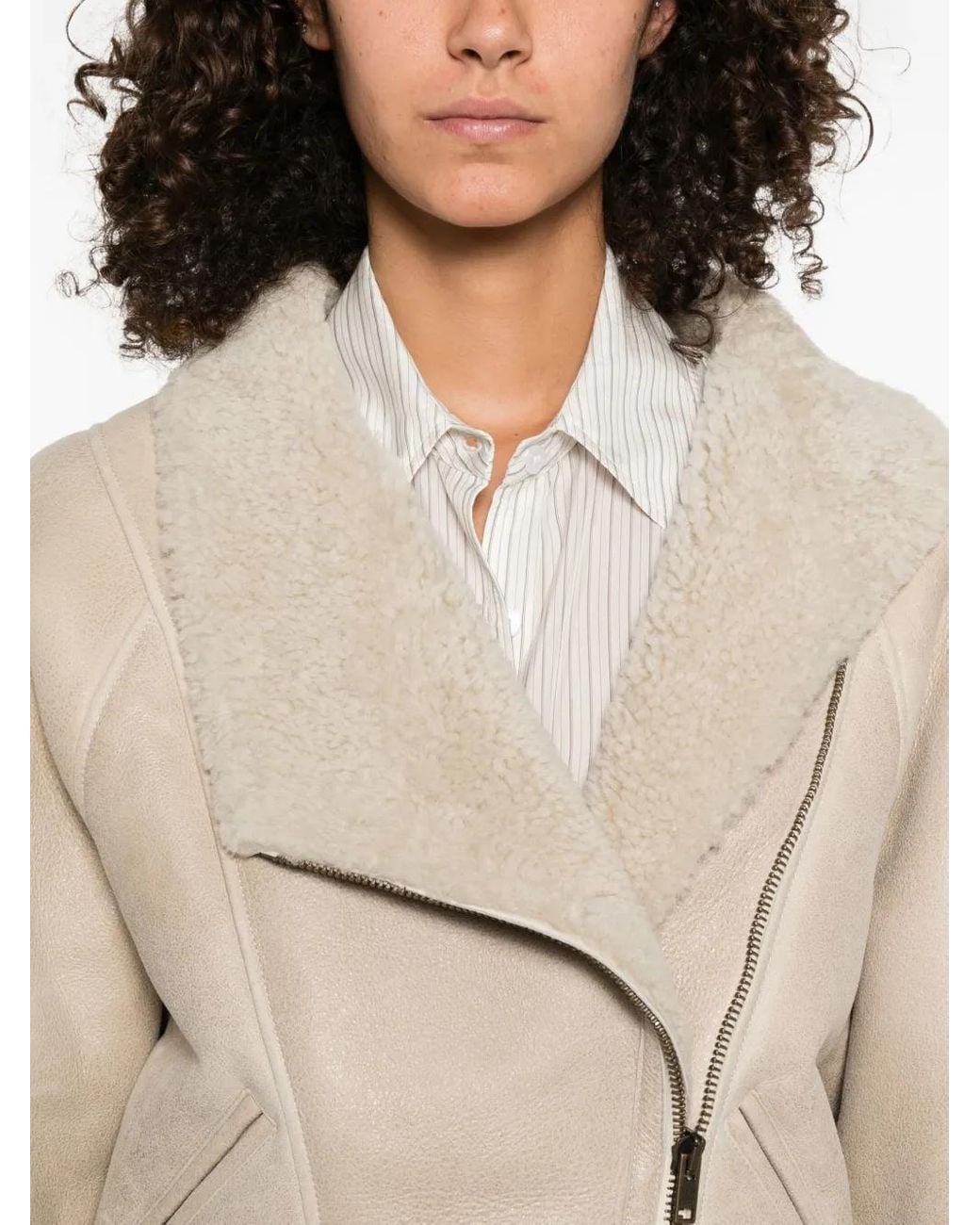 Isabel Marant Natural Blondine Zip-Front Shearling Jacket