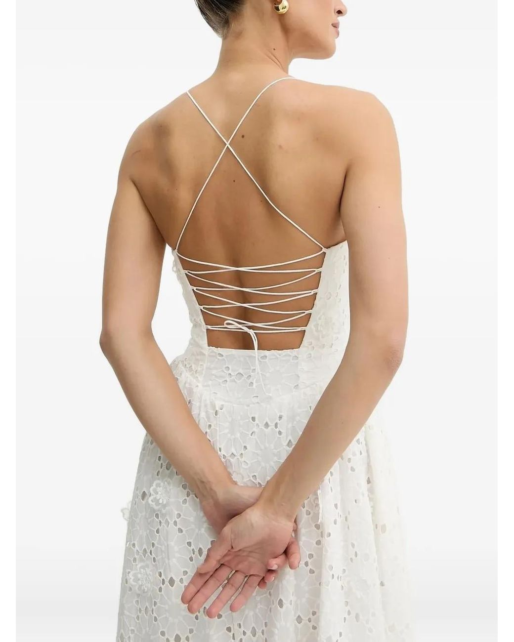 Bardot White Estie Eyelet Lace-Up Dress