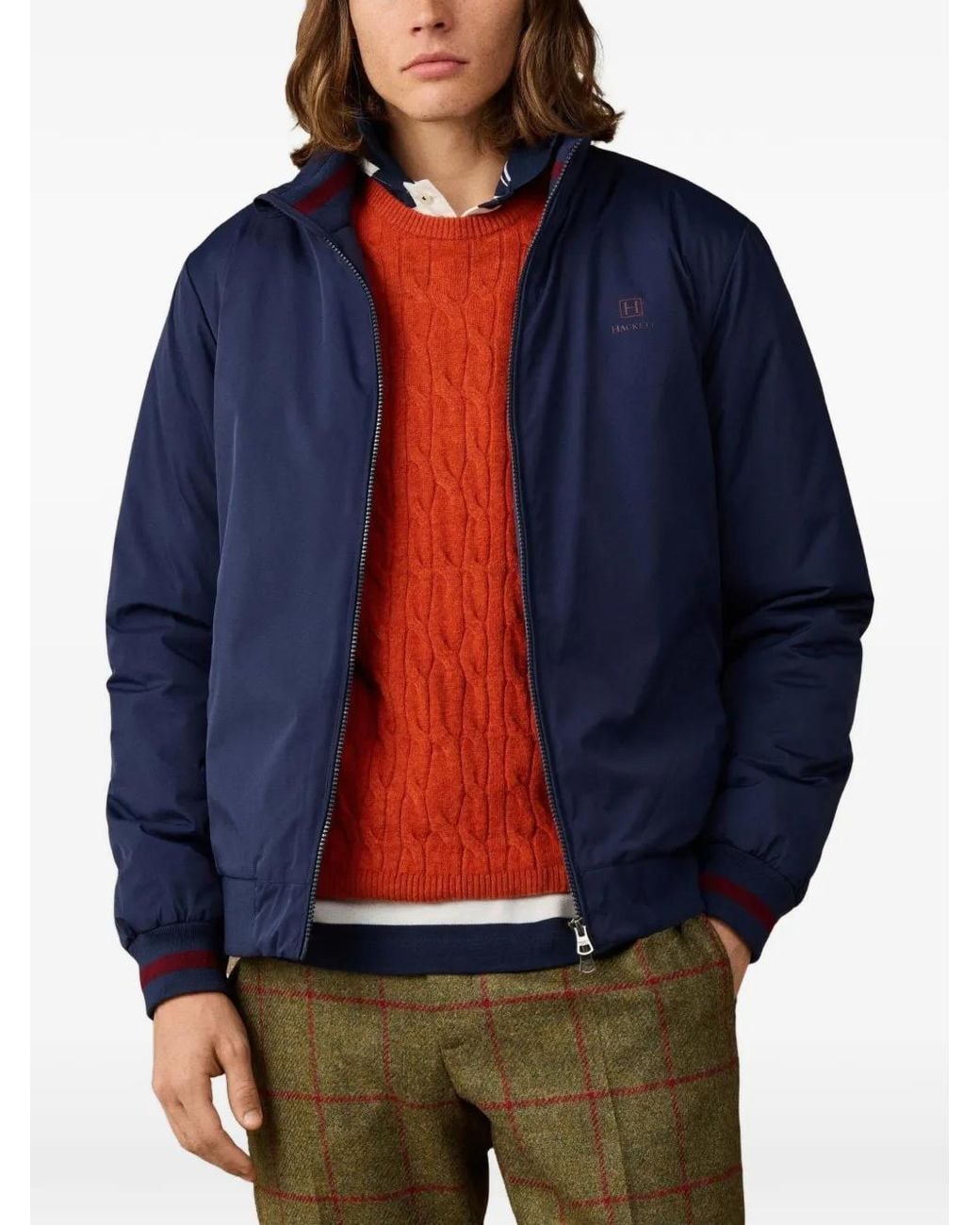 Hackett Blue Logo-Embroidered Blouson Jacket for men