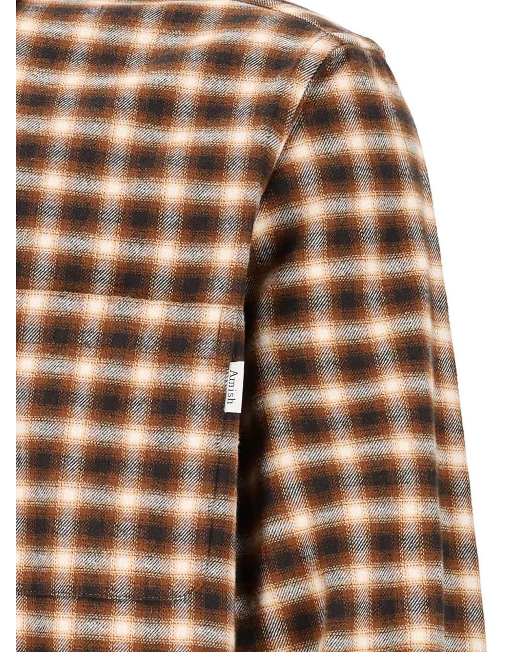 AMISH Brown Check-Pattern Button-Down Shirt for men