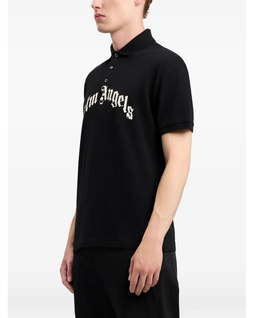 Palm Angels Black Curved Logo Polo S/S for men