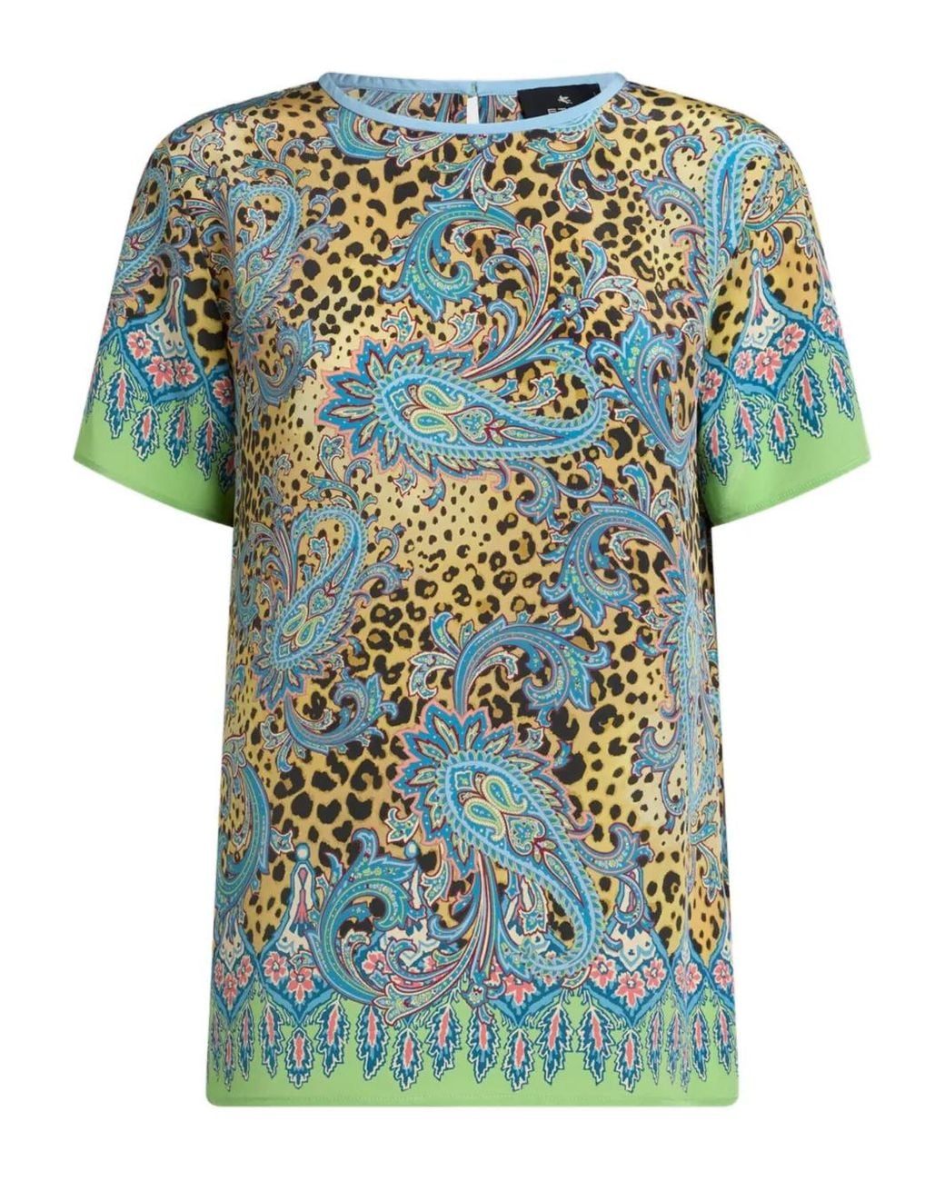 Etro Blue Paisley Animal-Motif Silk Top