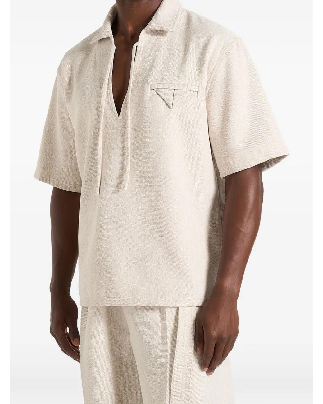 Manière De Voir Natural Norbert Open Collar Textured Drawstring Shirt for men
