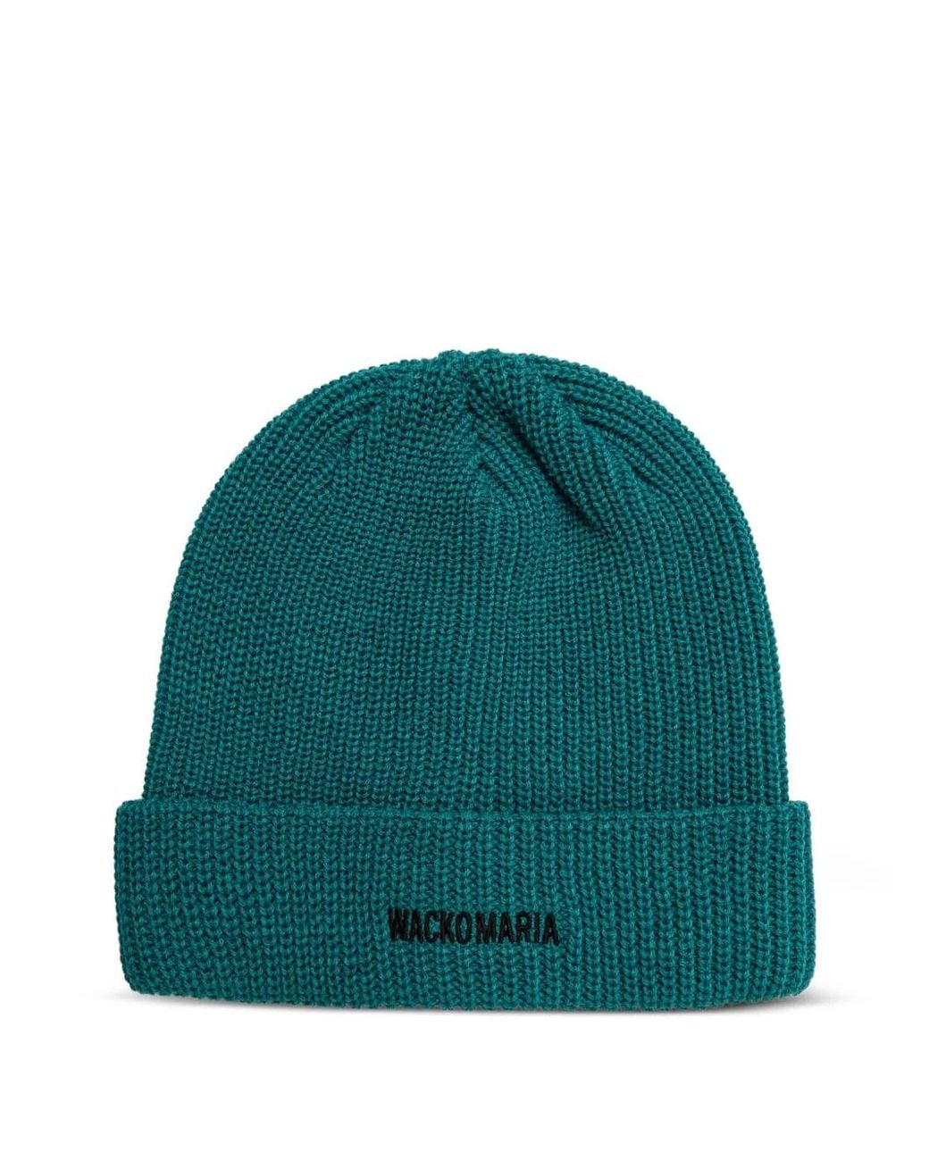 Wacko Maria Green Logo-Embroidered Ribbed Beanie Hat for men