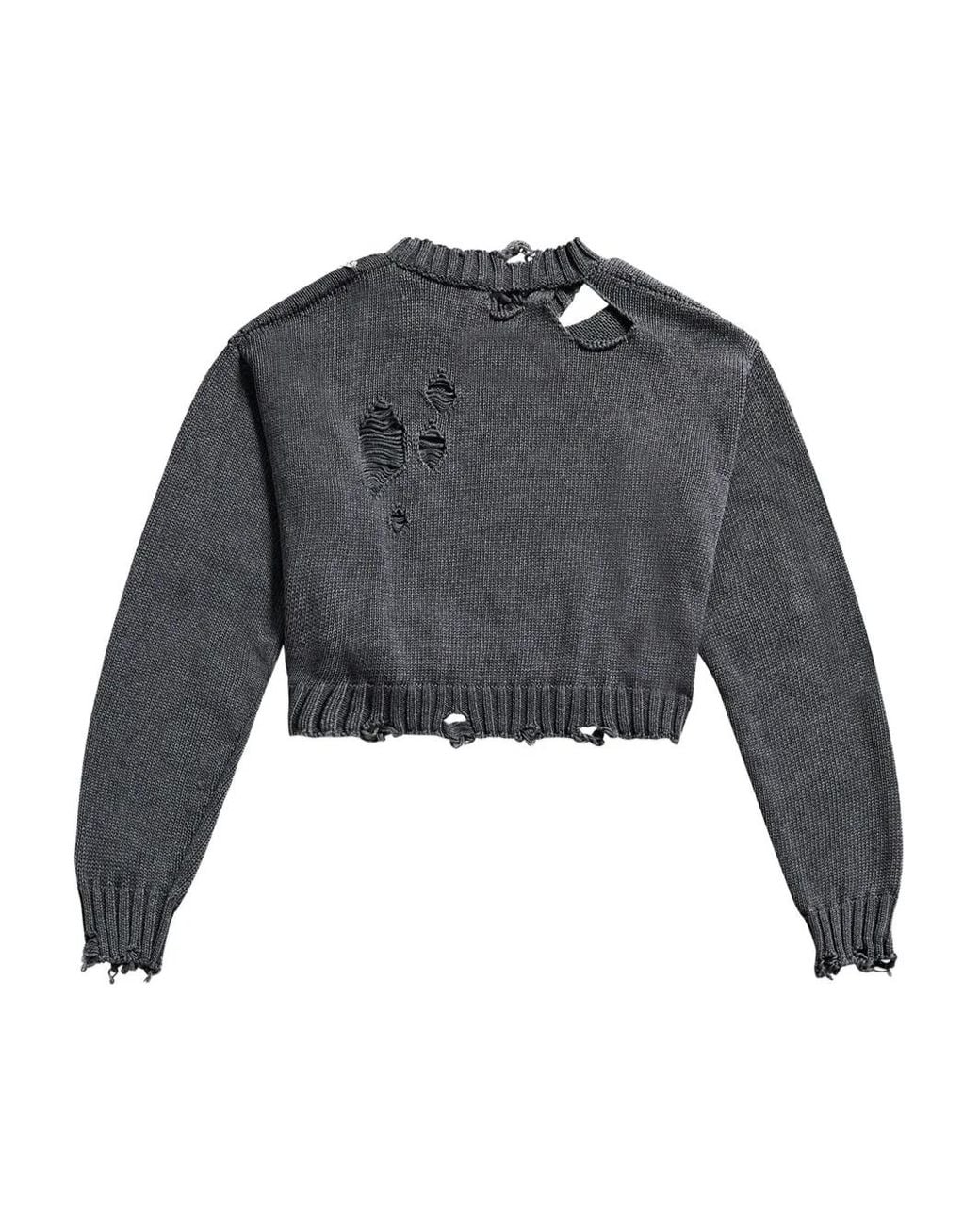 Area Gray Crystal-Embellished Distressed Sweater