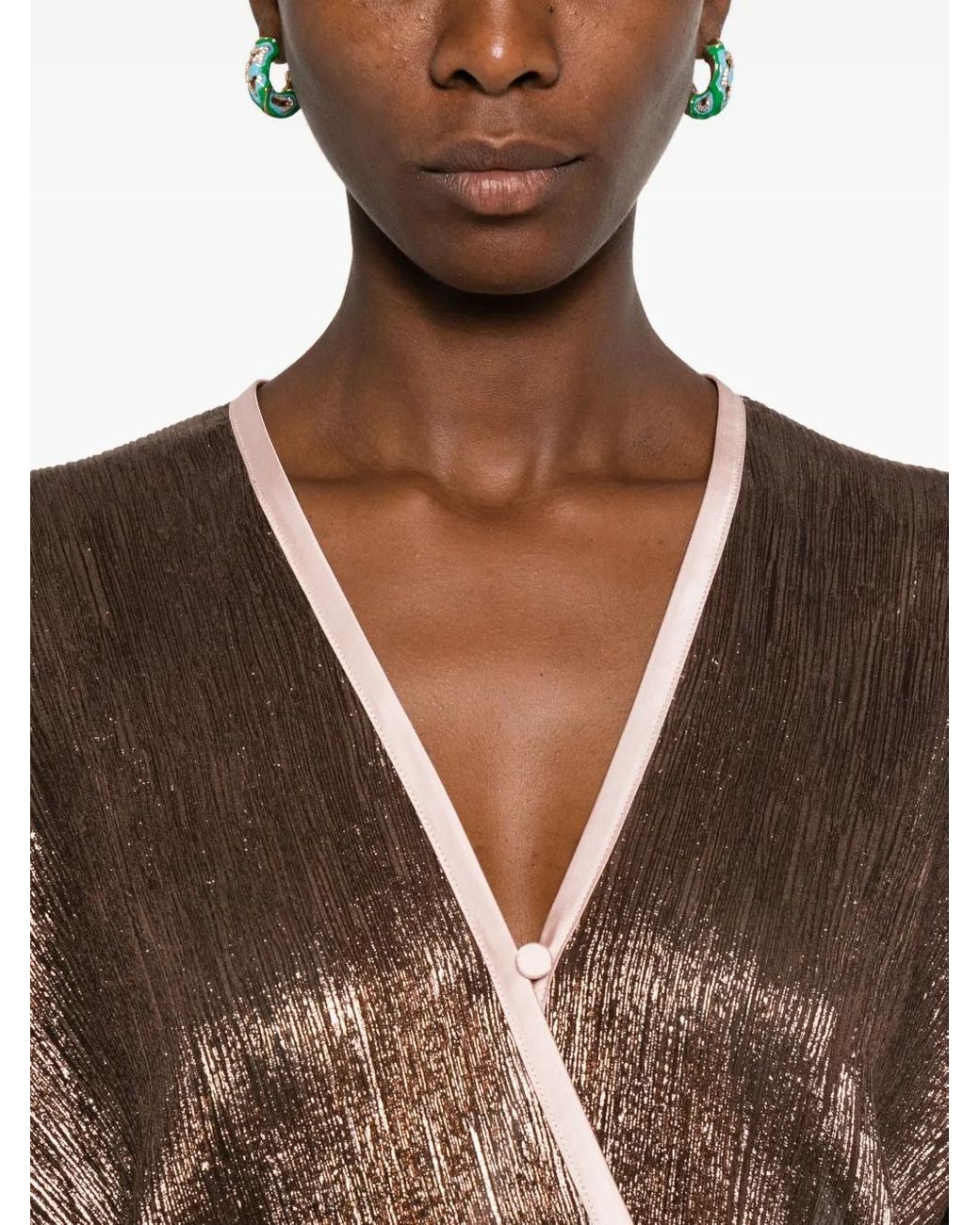 Forte_forte Brown Metallic Wrap-Effect Top