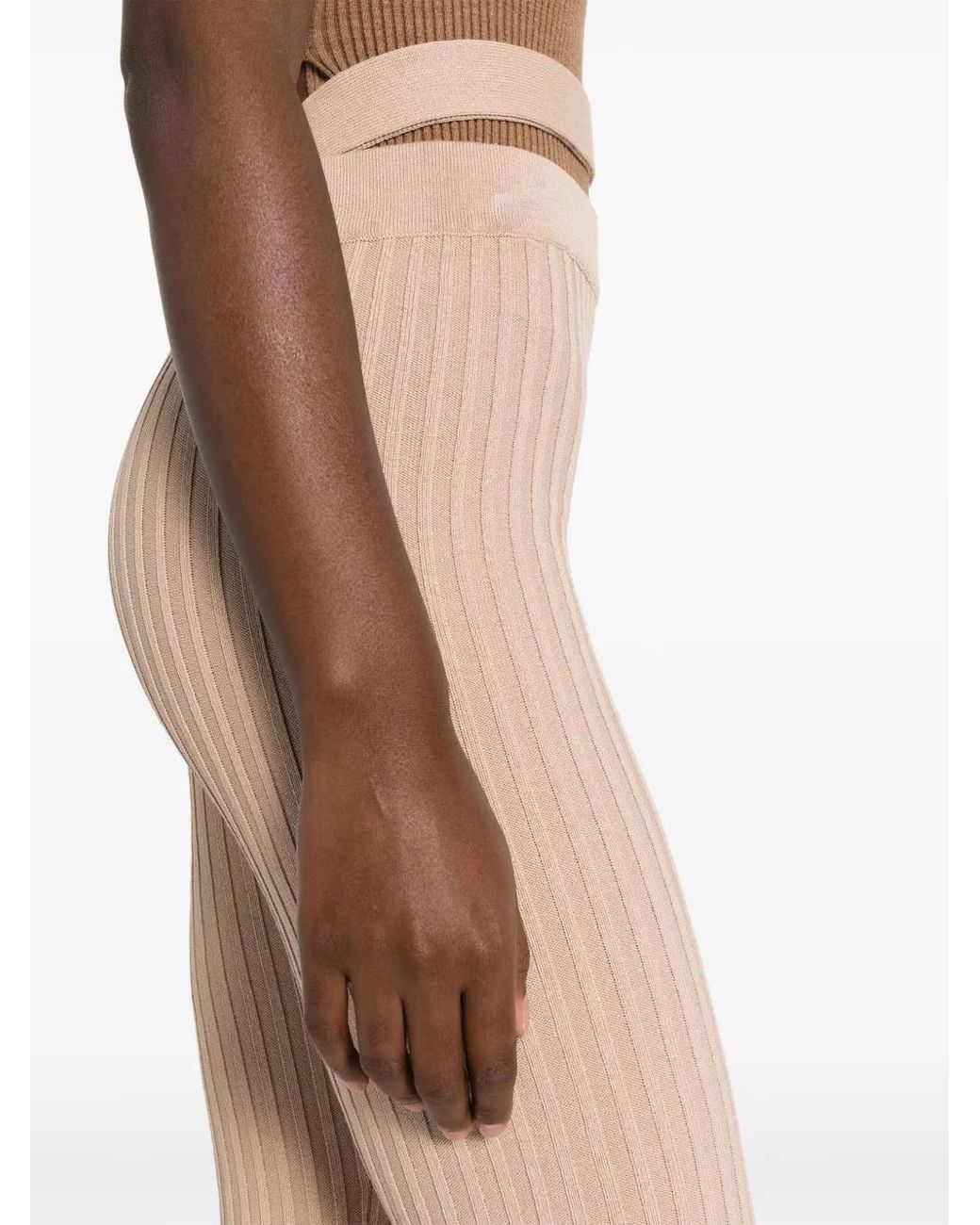 ANDREADAMO Natural Ribbed-Knit Flared Trousers