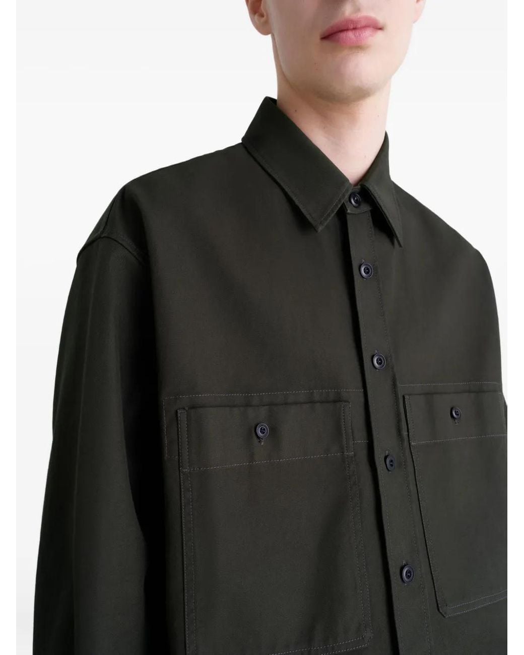 Lemaire Black Patch-Pocket Twill Overshirt for men