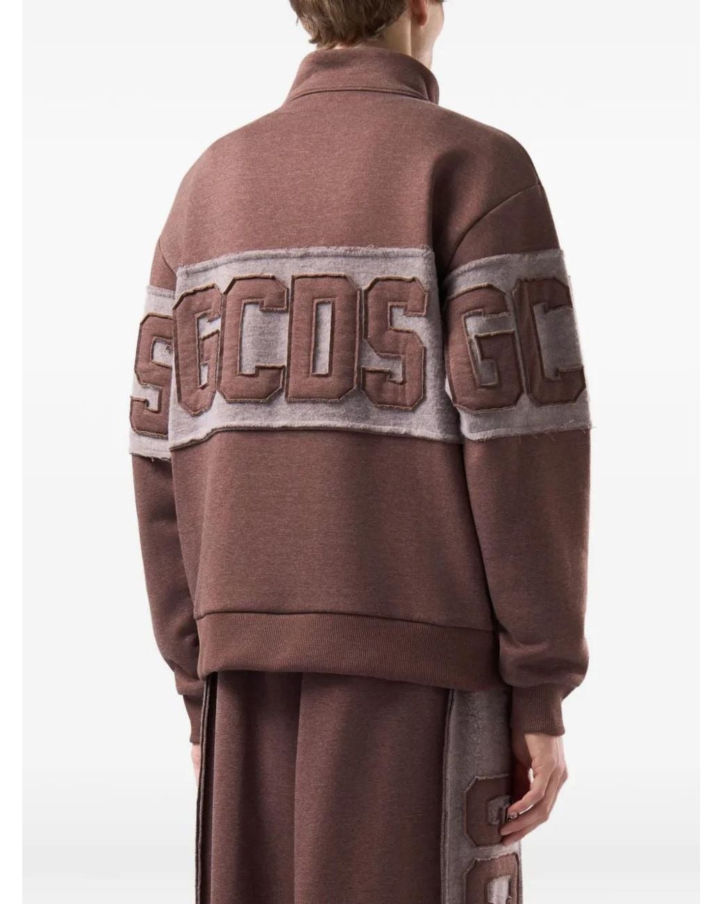 Gcds Brown Logo-Appliqué Half-Zip Sweatshirt for men