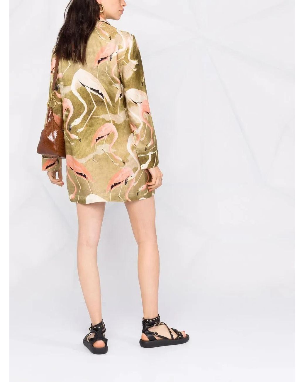 F.R.S For Restless Sleepers Green Flamingo Print Shirt Dress