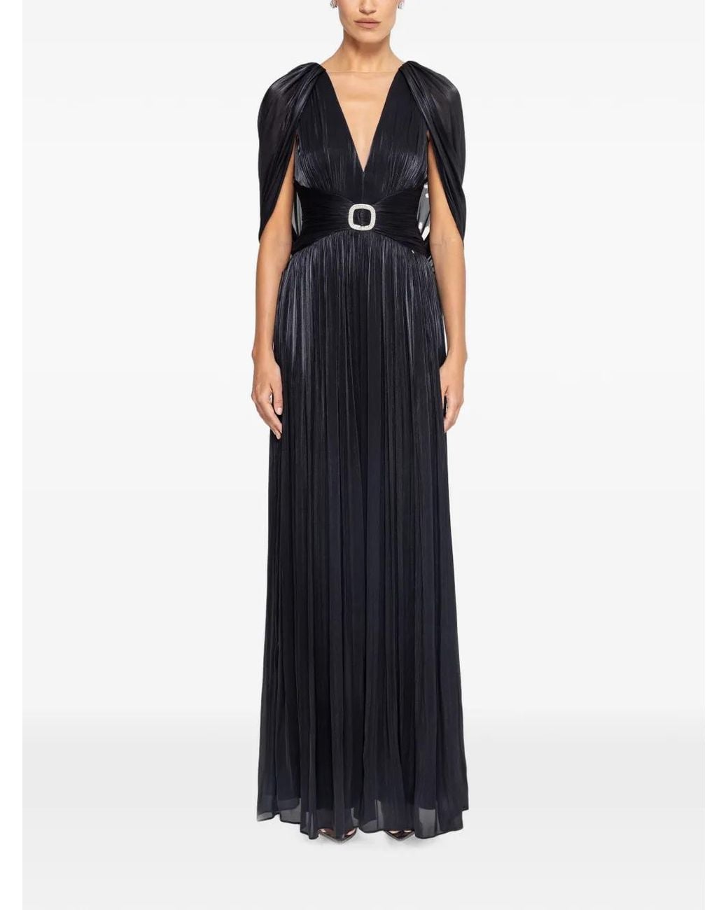 Nissa Black Open-Back Chiffon Maxi Dress