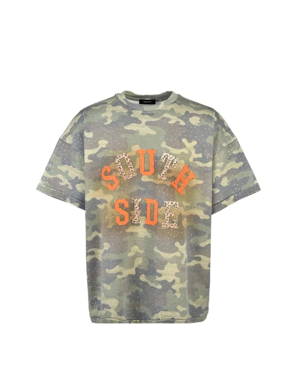 BREATH Gray Rhinestone-Embellished Camouflage-Print T-Shirt for men