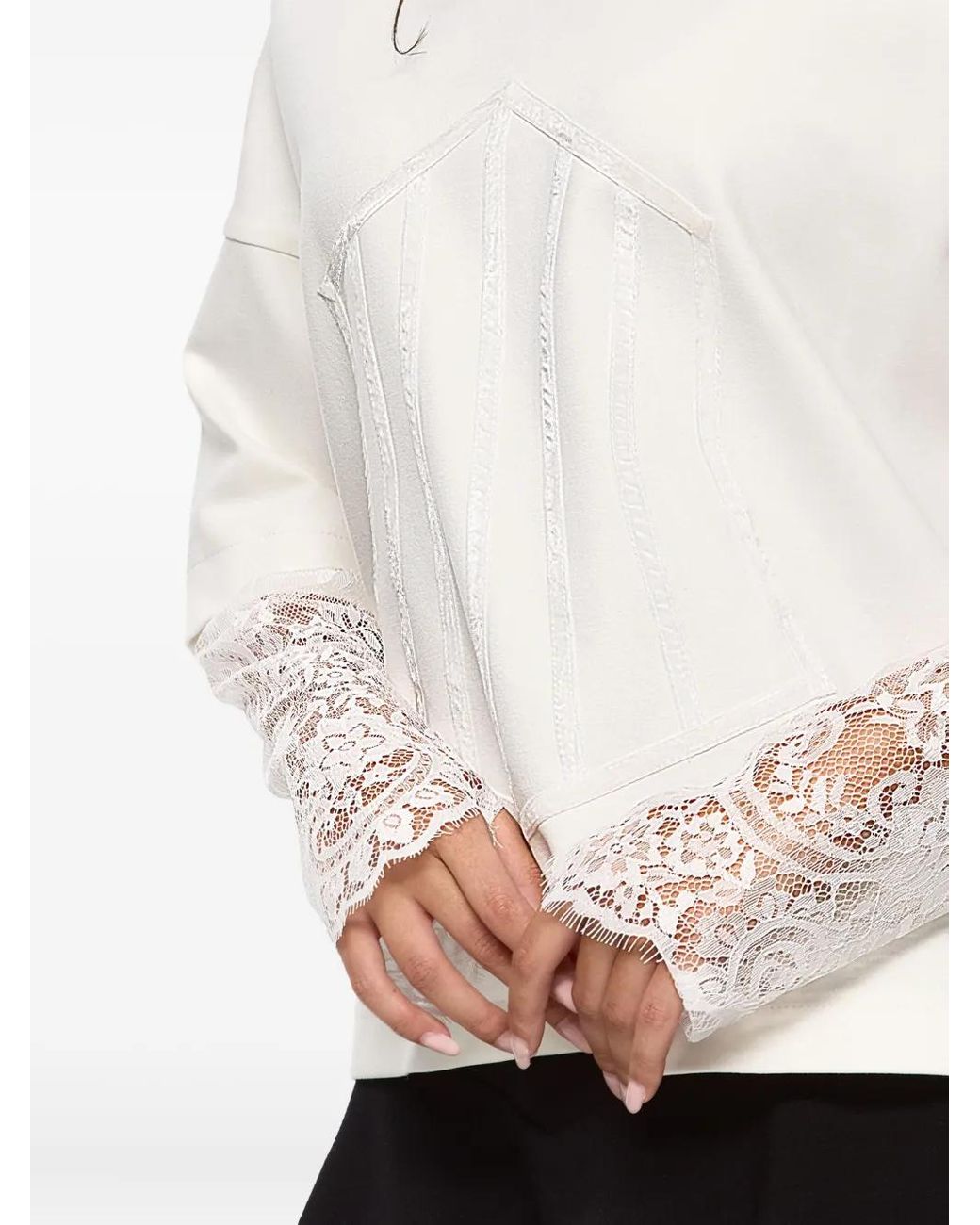 Hamza White Lace-Sleeve Corset-Detail Top