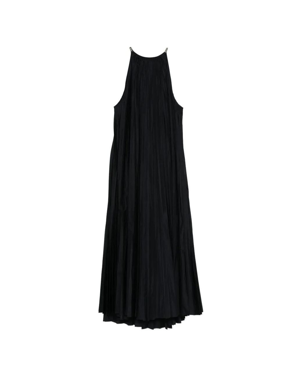 Max Mara Black Sleeveless Plissé-Pleated Taffeta Dress