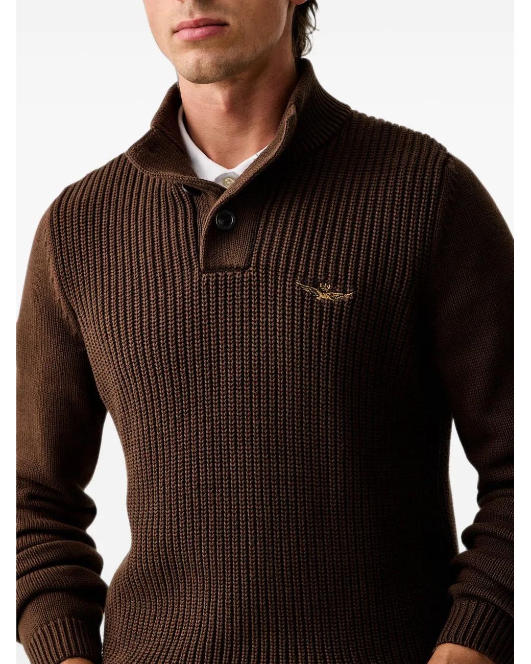 Aeronautica Militare Brown Pull Côtelé À Col Boutonné for men