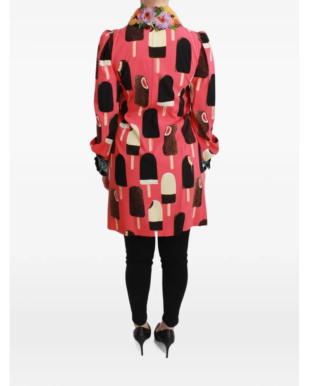 Dolce & Gabbana Red Ice Cream-Print Floral-Appliqué Dress