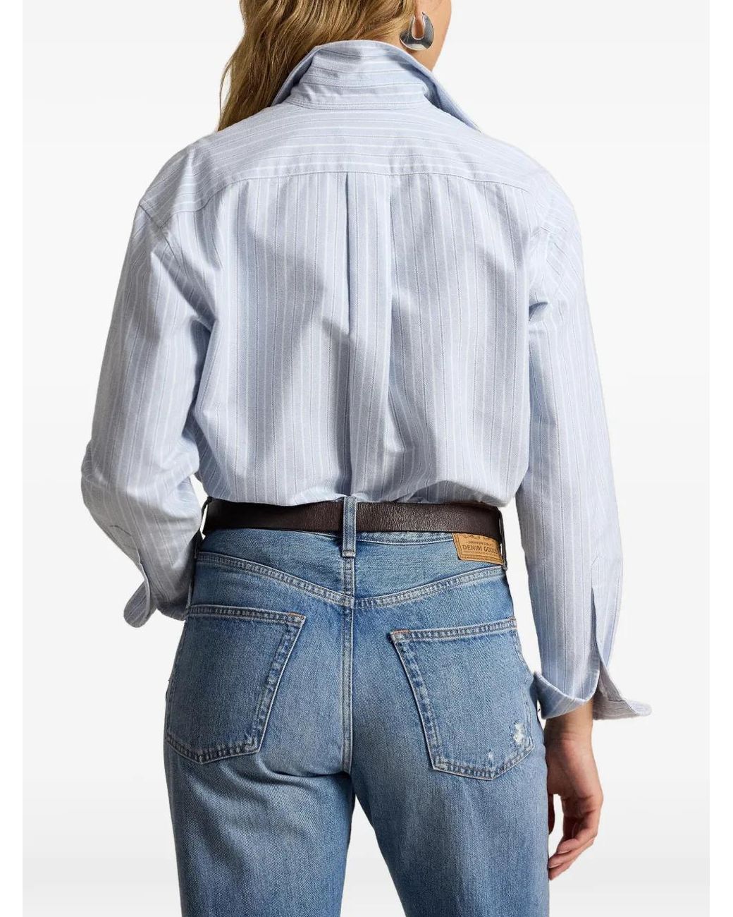 Polo Ralph Lauren Blue Vertical-Stripe Embroidered-Logo Shirt