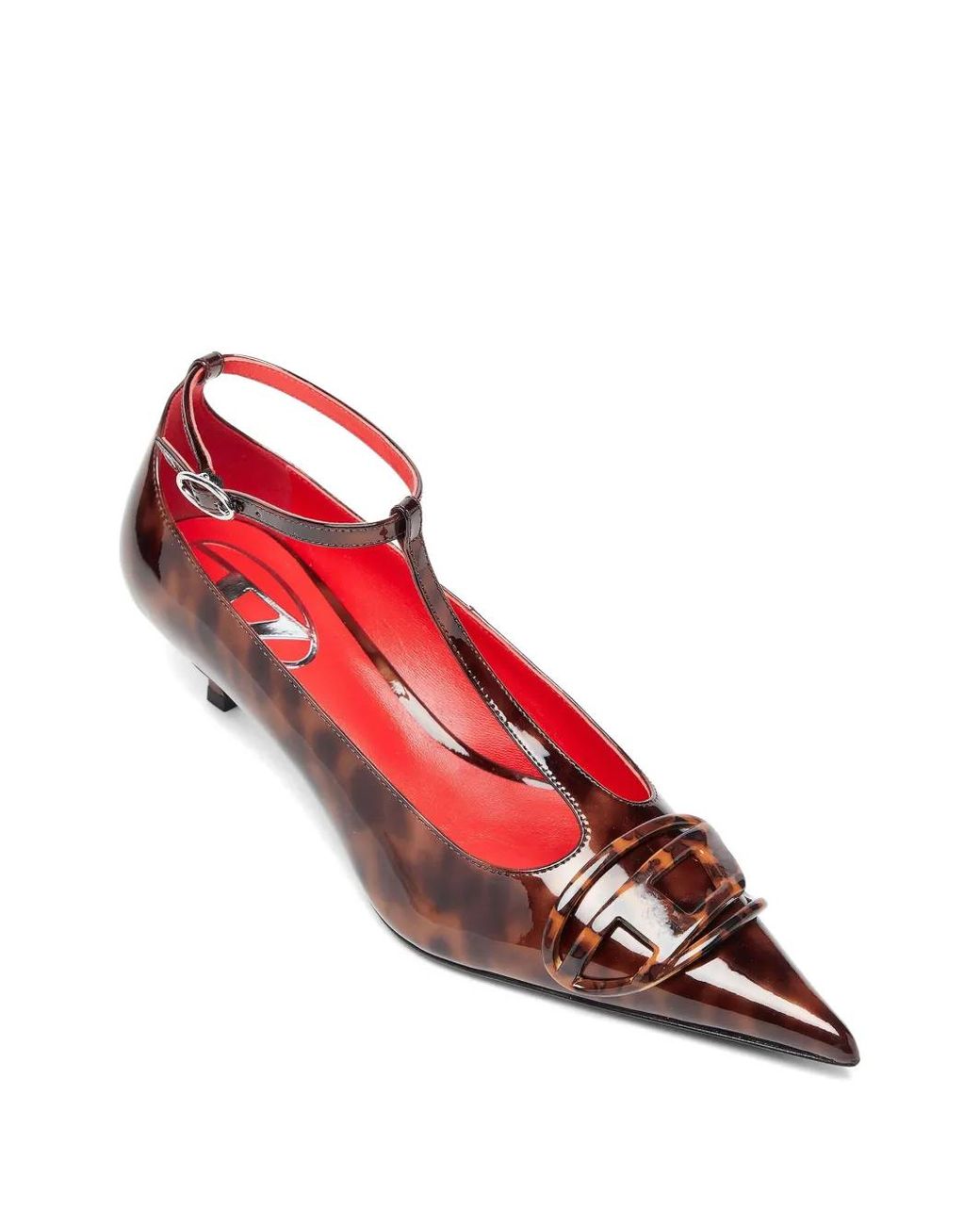 DIESEL Red D-Venus Patent Leopard T-Bar Pumps