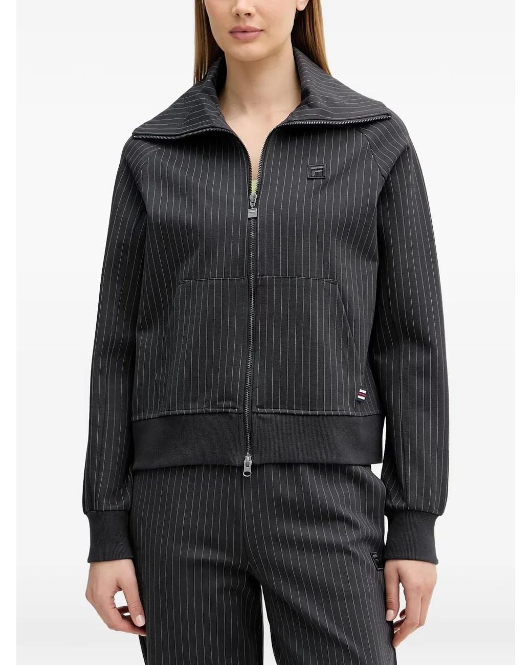 Fila Black Bellariva Pinstripe-Print Zip-Up Jacket
