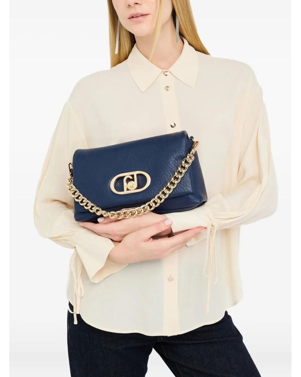 Liu Jo Blue Medium Lapuffy Logo-Plaque Chain-Strap Shoulder Bag