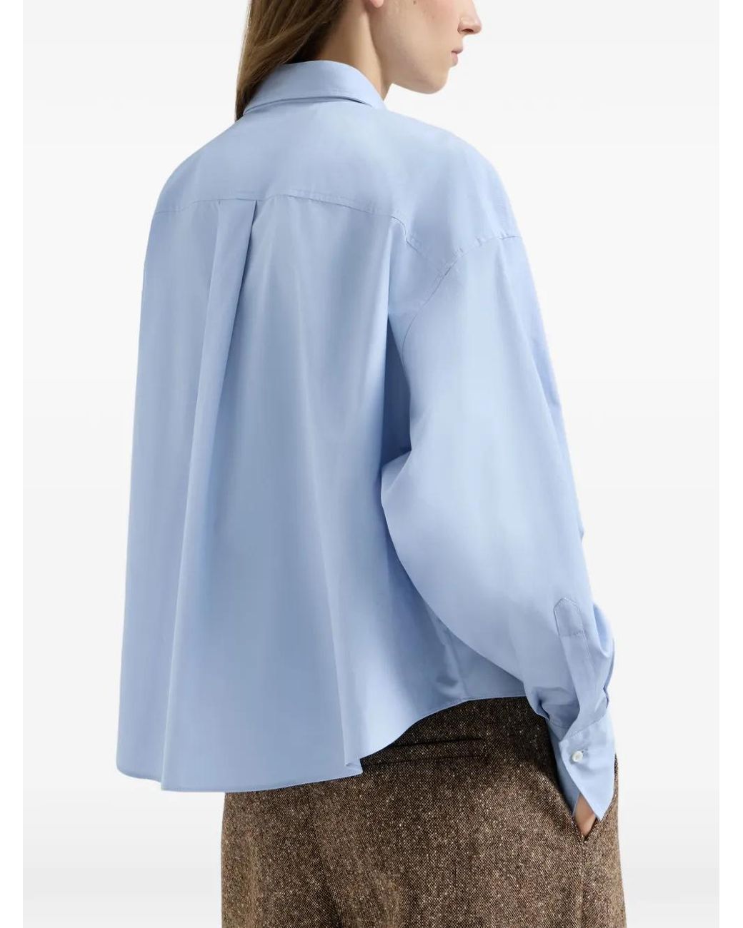 Brunello Cucinelli Blue Cotton Poplin Shirt With Shiny Details